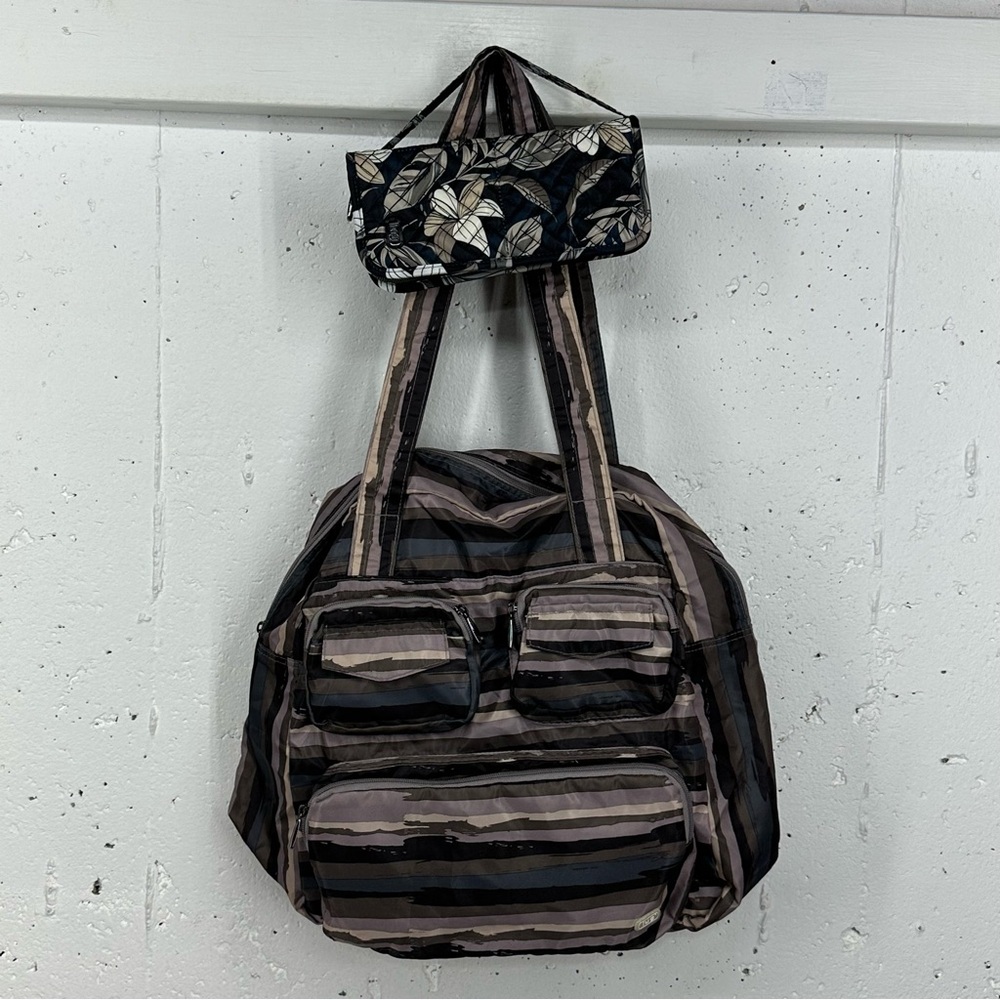 LUG lot of 2 Puddle Jumper Brown Lavender Packable Over Tote Bag & Travel Case